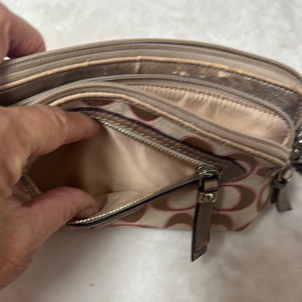 Coach Tan and Pink Signature Wristlet Clutch - Picture 9 of 15